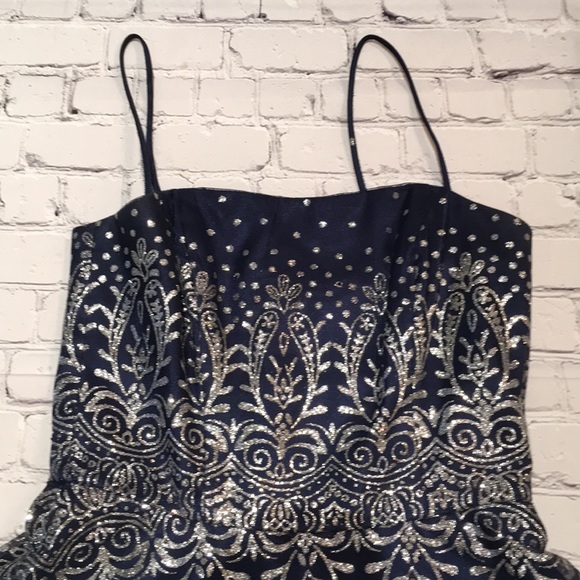 Masquerade Dark Blue Midi Dress Size 7/8 - Picture 2 of 13
